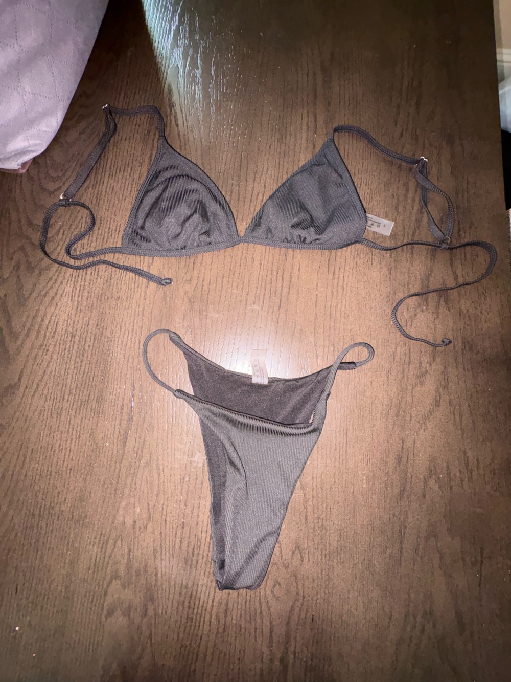 SHEIN Black Triangle String Bikini Set